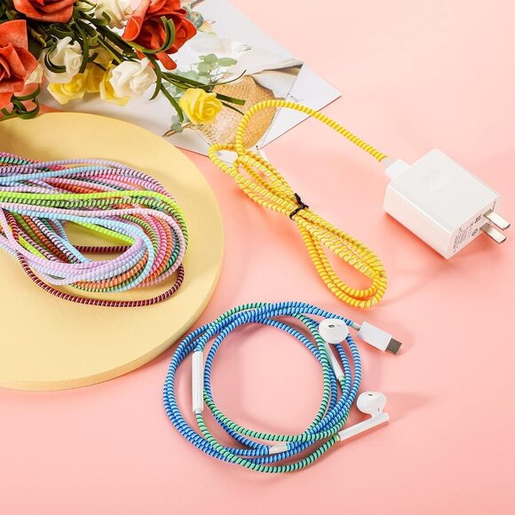 15 Pcs Spiral Cable Protector Colorful PVC Spiral Phone Charger Headphone Cable - Picture 7 of 7